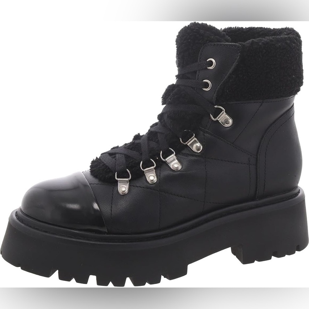 STEVE MADDEN. Steve Madden Reyen Boot Leather Combat Lug Sole Sherpa Whimsigoth - Picture 6 of 10